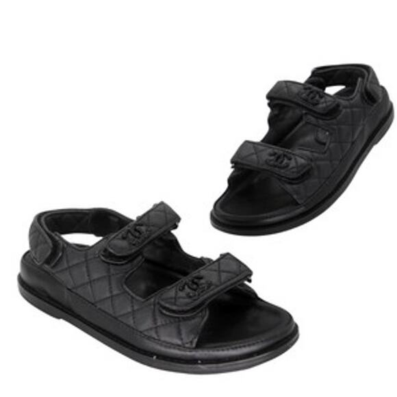 Chanel Chunky Sandals 39 Lambskin 2.55 Diamond CC-0918P-022 - Picture 1 of 9